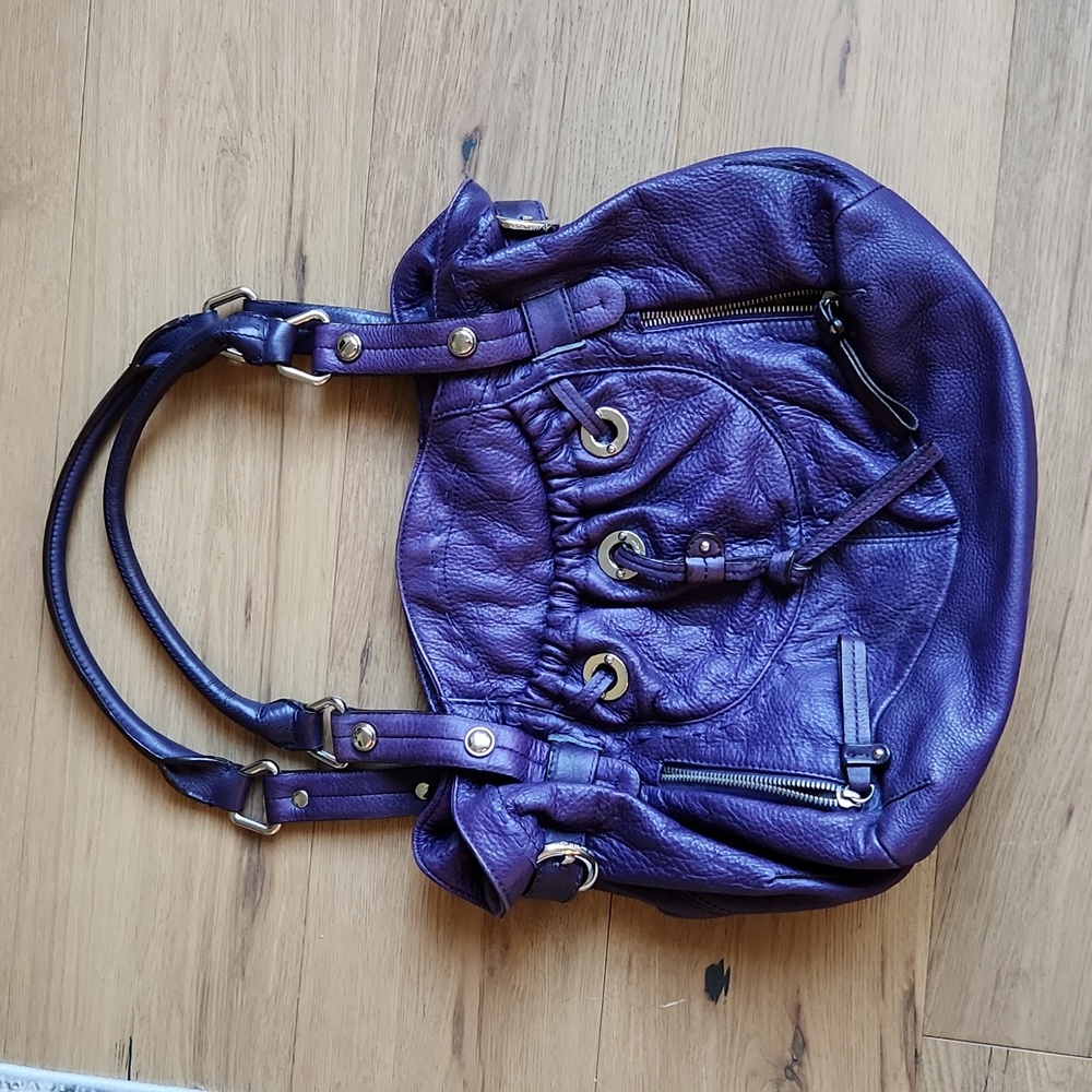 B. Makowsky Purple Leather Hobo Shoulder Handbag